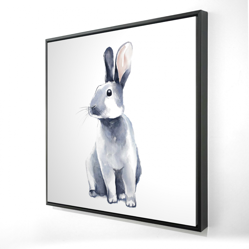 2081-2424-AN372 24 x 24 in. Gray Curious Rabbit Framed Canvas - Scandinavian Bedroom Decor