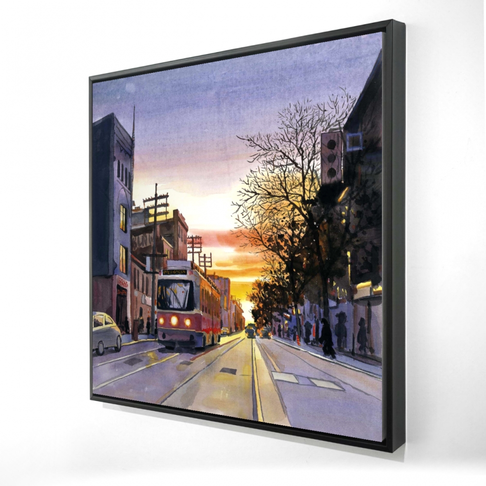 2081-2424-ST62 24 x 24 in. Sunset Streetscape Toronto Canvas - Office Decor Framed Art
