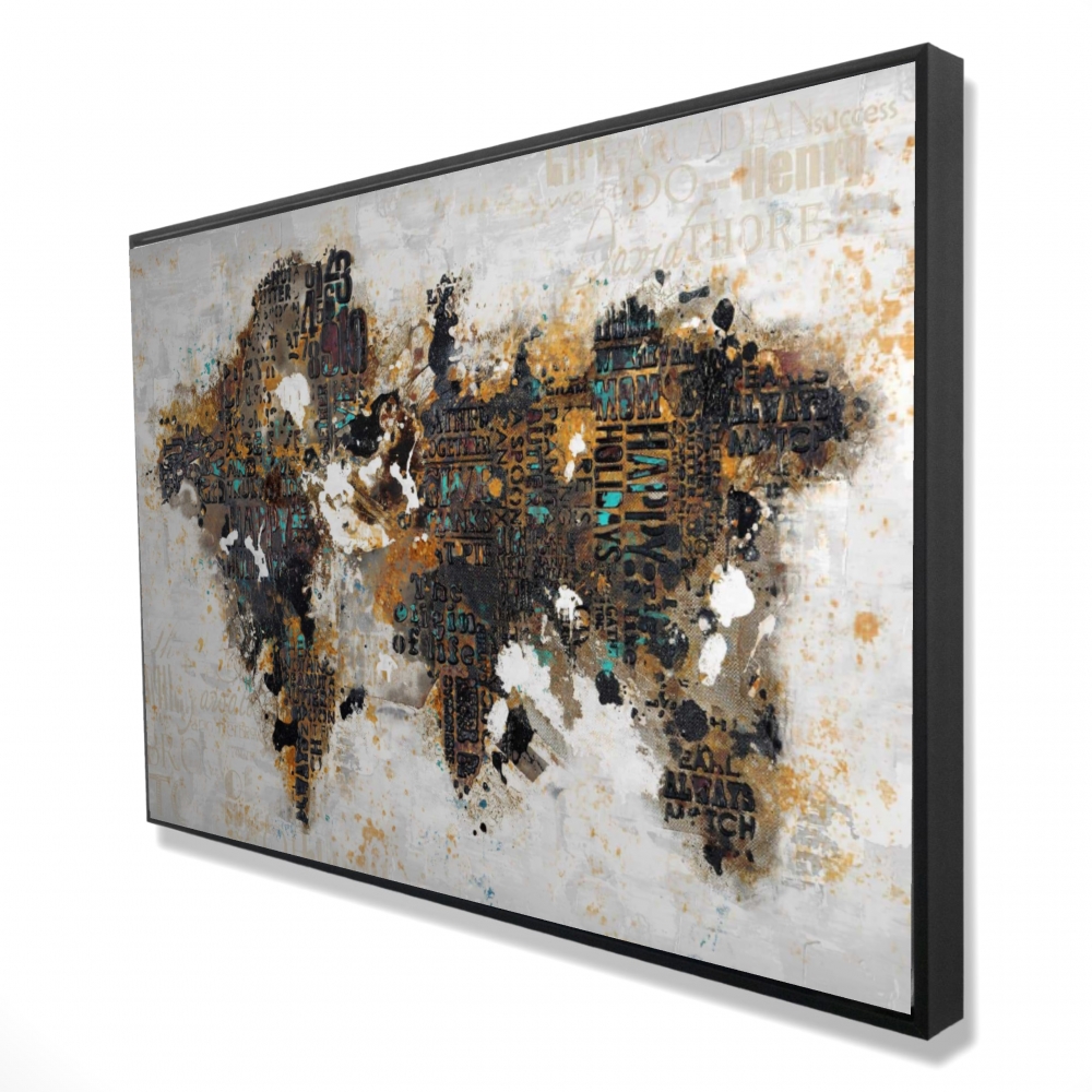 2081-2436-CI146 24 x 36 in. Abstract World Map Canvas - Brown Cities Modern Home Decor