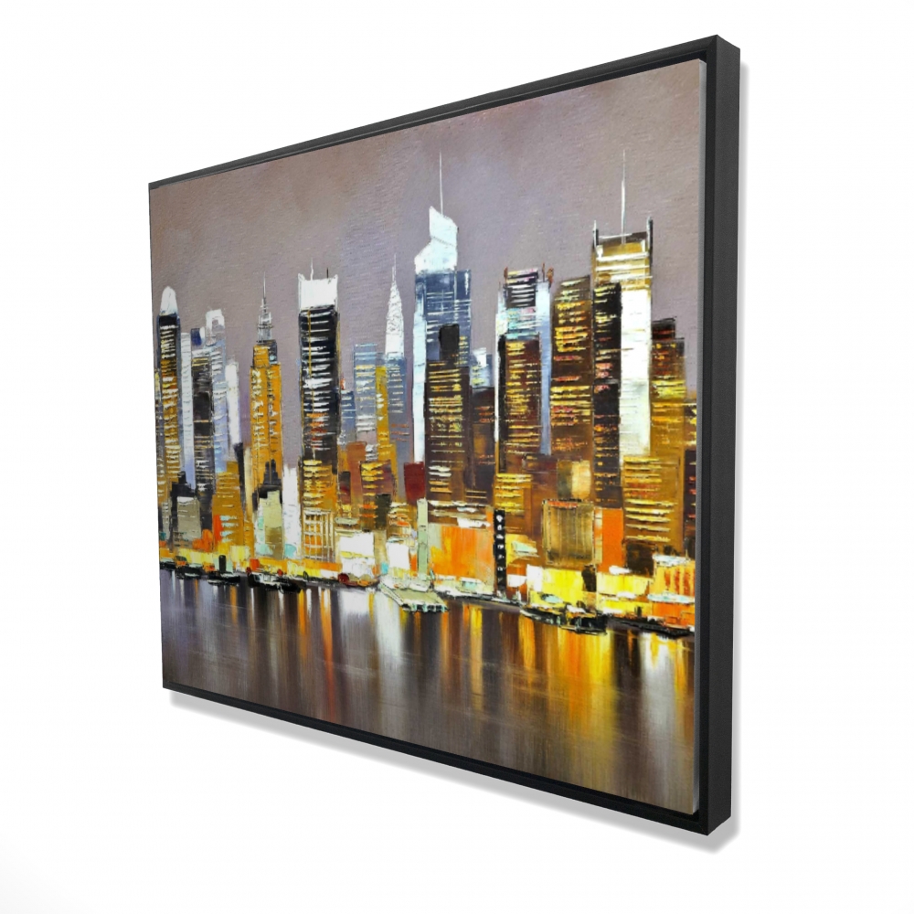 2081-4860-CI57 48 x 60 in. Framed Canvas - Texturized Skyscrapers by Night Home Decor