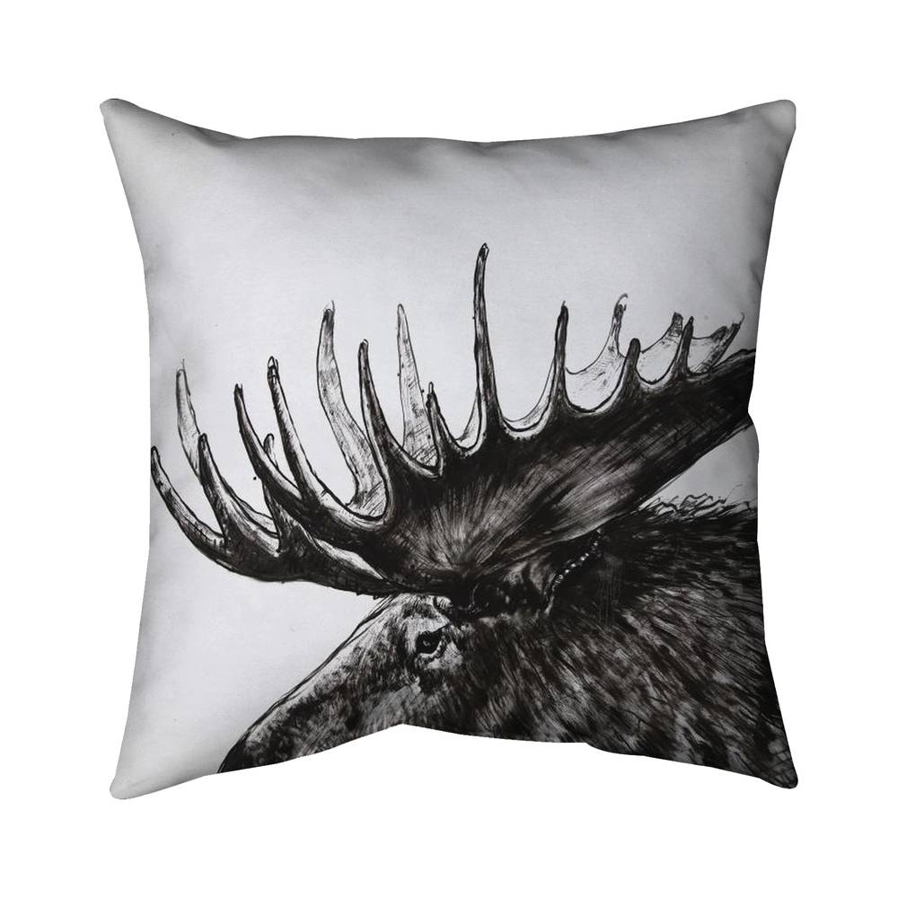 5541-1616-AN473 16 x 16 in. White Rustic Moose Pillow - Home Decor - Moose Plume