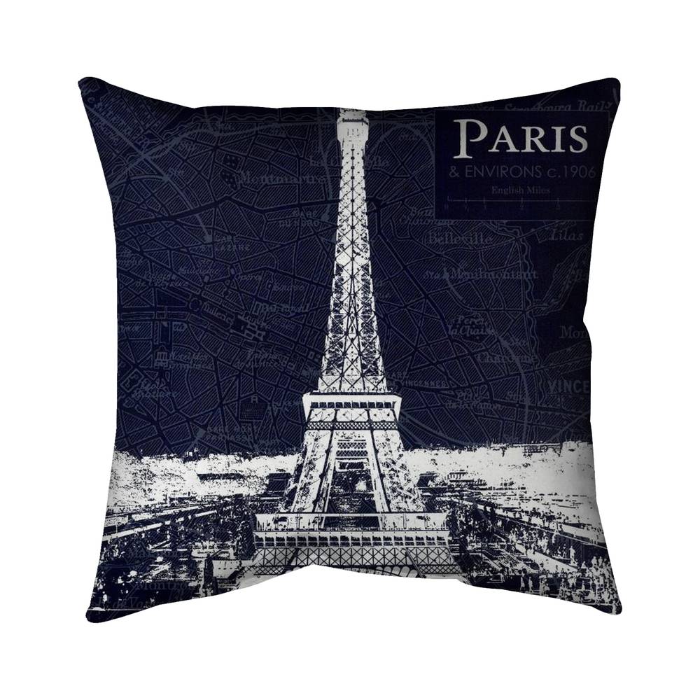 5541-1616-CI103 16 x 16 in. Paris Blueprint & Eiffel Tower Pillow - Home Decor Accent