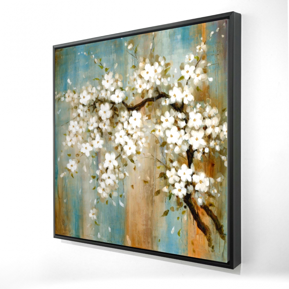 2081-2424-FL79 24 x 24 in. Relaxing Cherry Blossoms - White Framed Canvas Wall Art