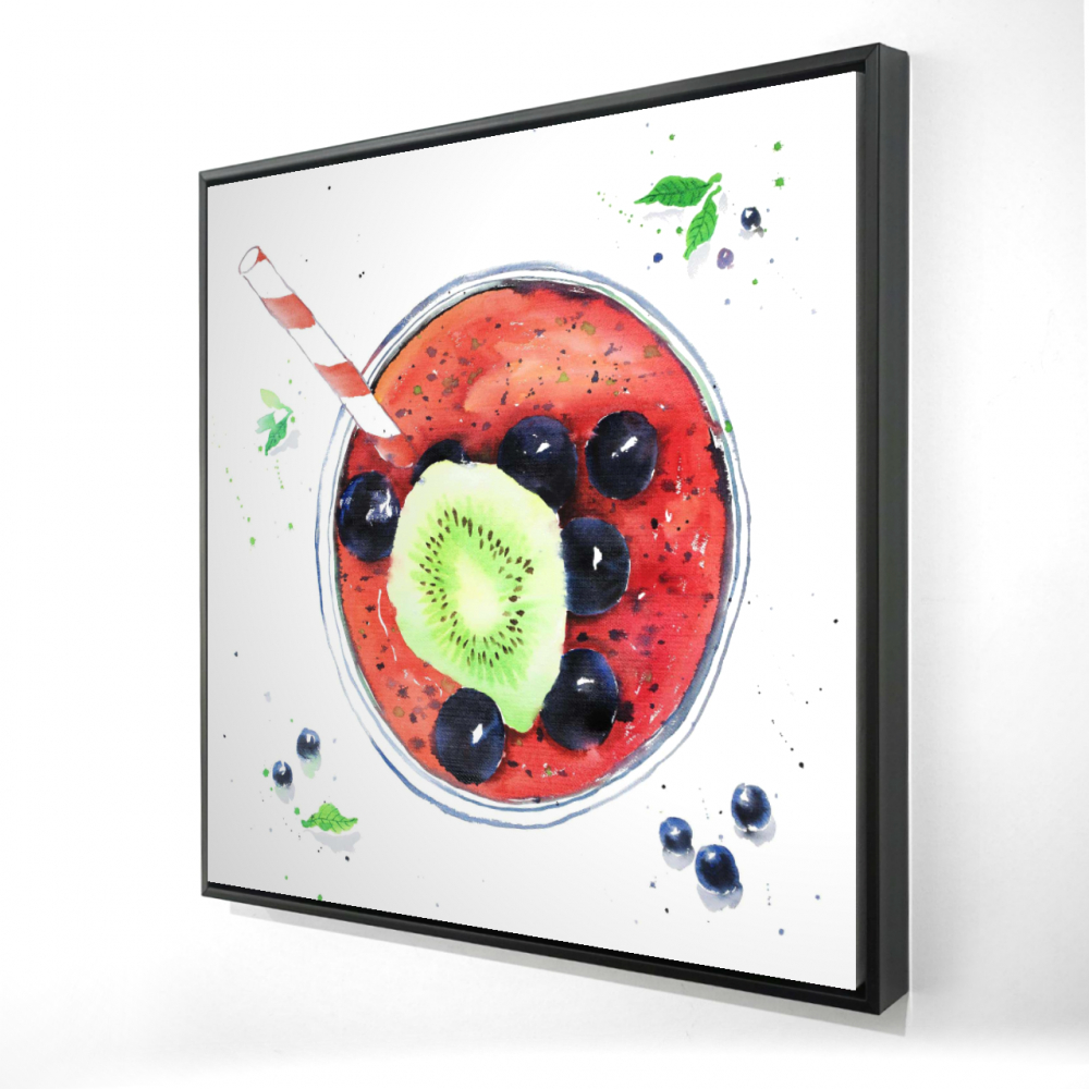 2081-2424-GA108 24 x 24 in. Berry Smoothies Canvas - Blue Framed Kitchen Wall Art Decor