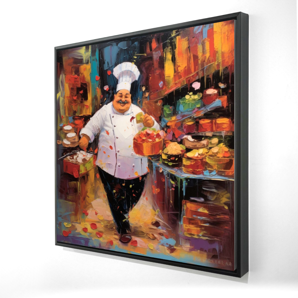 2081-2424-GA126 24 x 24 in. Walking Cook Kitchen Canvas - Abstract Framed Home Decor Art