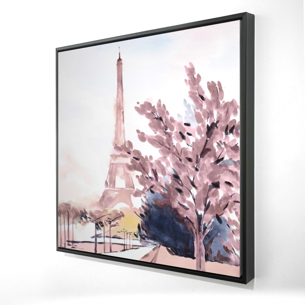 2081-2424-ST54-1 24 x 24 in. Paris & Eiffel Scene Canvas - Blue Building Framed Decor