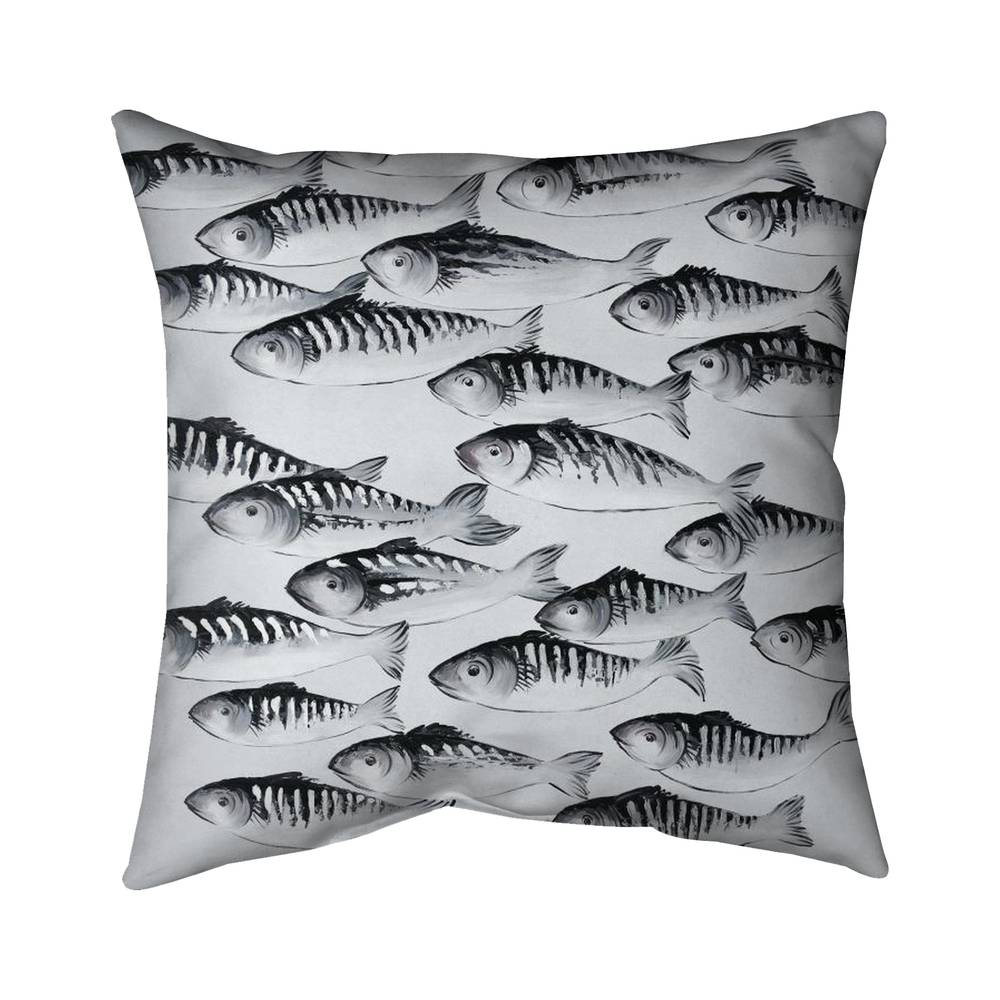 5541-1616-AN435 16 x 16 in. Gray School of Fish Aquatic Animals White Bedroom Pillow Decor