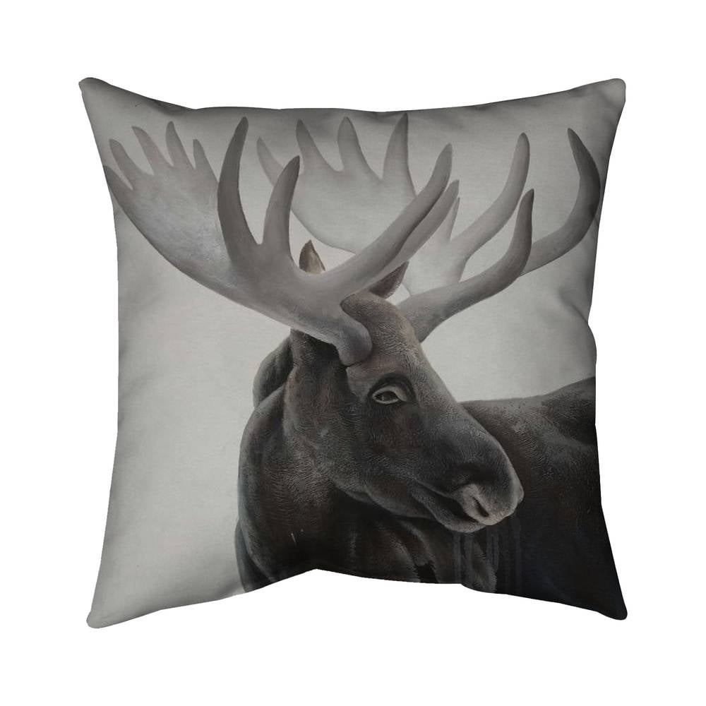 5541-1616-AN438-2 16 x 16 in. Grayscale Moose Profile Deer Pillow - Rustic Home Decor