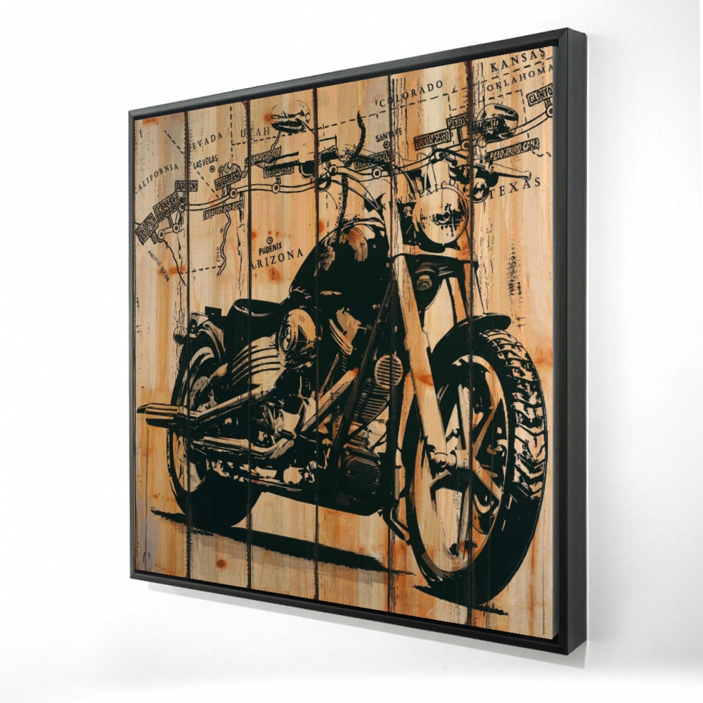 2081-2424-TR5 Motorcycle on Wood Background Canvas - Man Cave Home Decor - 24 x 24 in.
