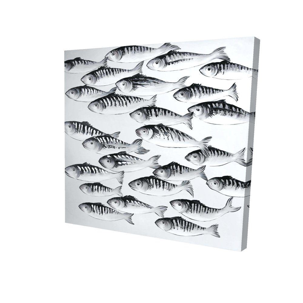 2080-2424-AN435 24 x 24 in. Gray School of Fish Canvas - Modern Aquatic Wall Art Decor