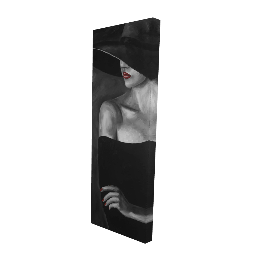 2080-4816-FA28 16 x 48 in. Mysterious Woman with Hat Gray Canvas - Romantic Home Decor