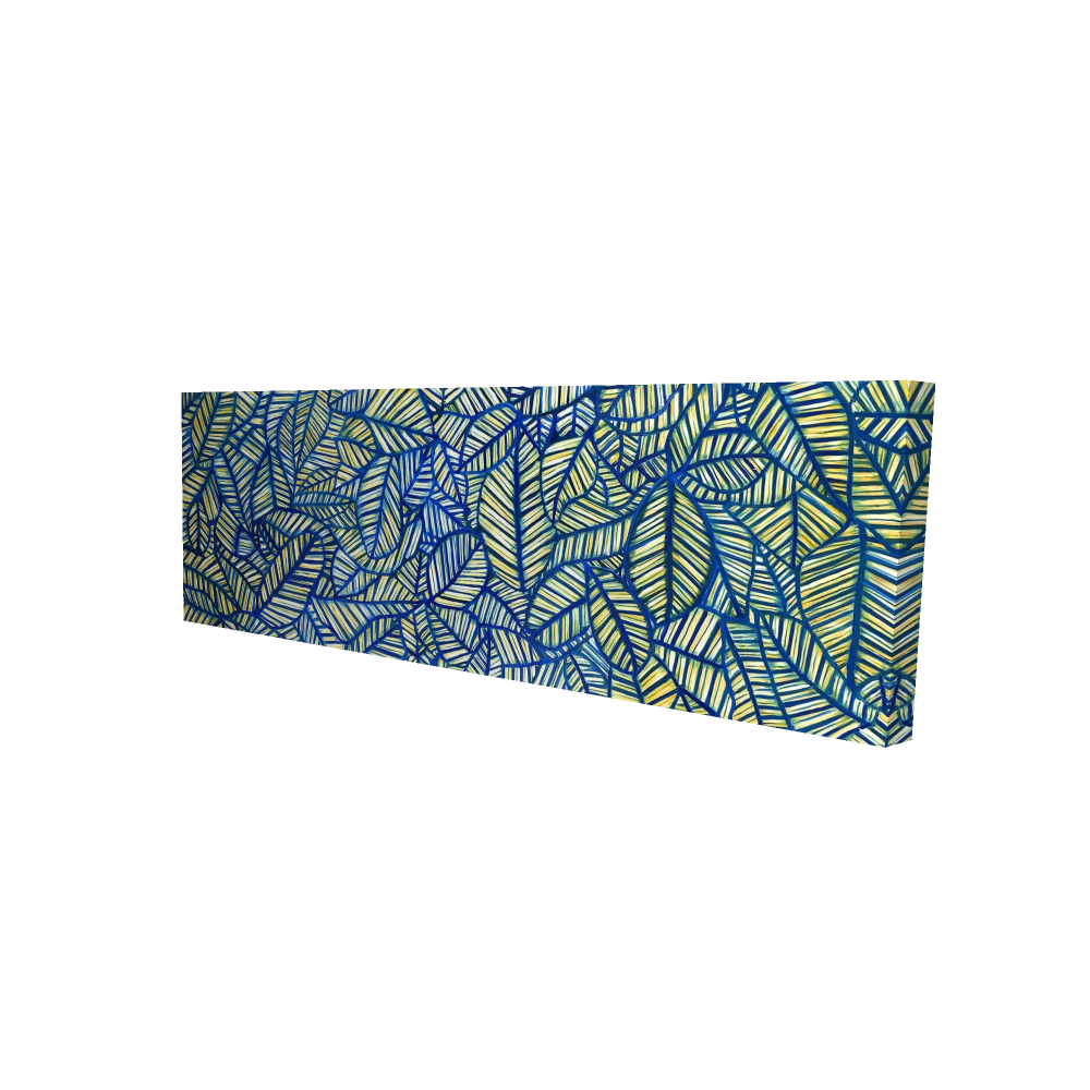 2080-1648-MI62 16 x 48 in. Blue Leaf Patterns Canvas - Home Decor - Blue Bedroom Art
