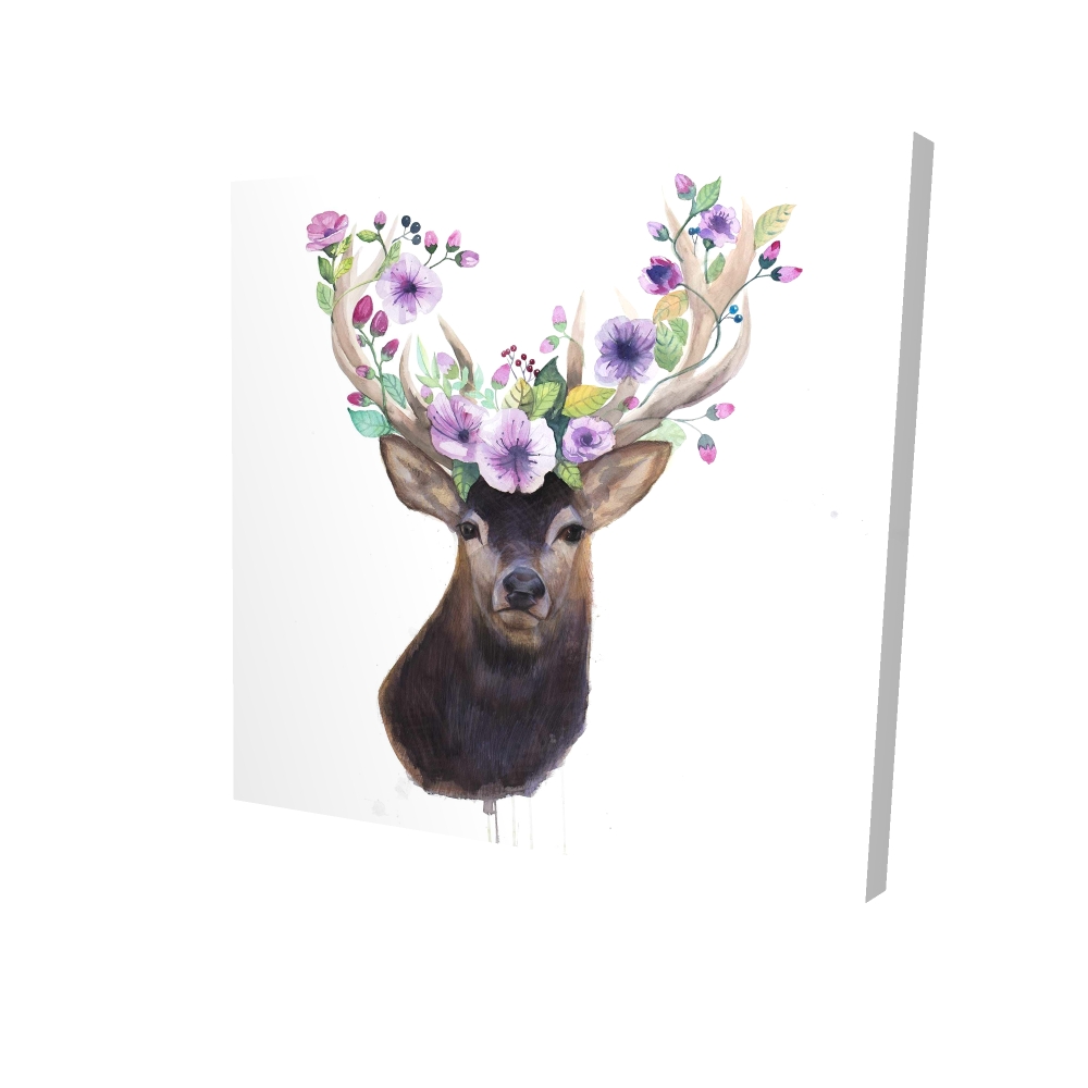 2080-2424-AN389 24 x 24 in. Romantic Animals Roe Deer Head Canvas - Home Decor