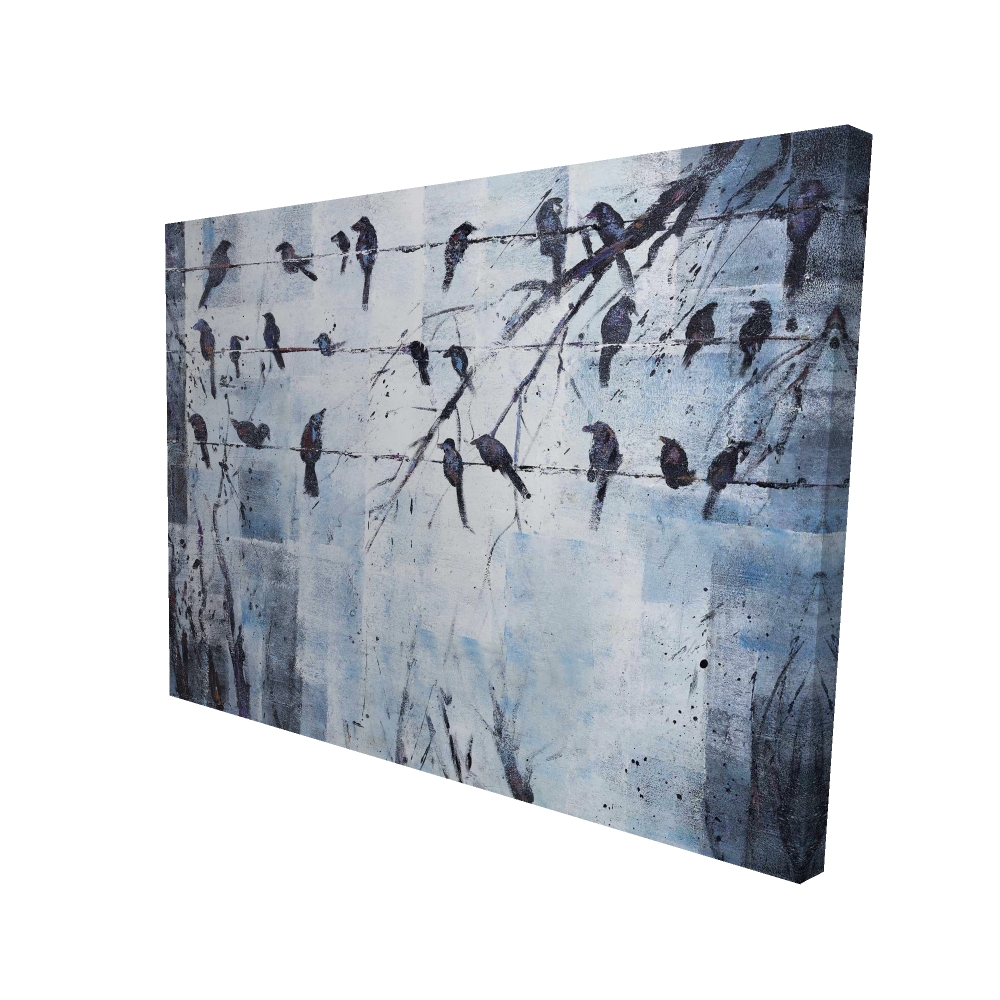 2080-3648-AN140 36 x 48 in. Abstract Birds on Wire Canvas - Modern Blue Bedroom Decor
