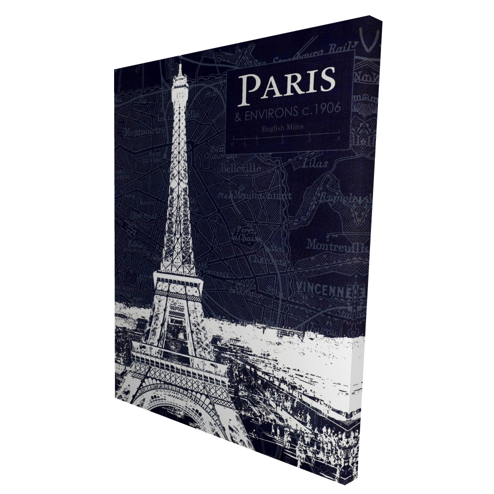 2080-4836-CI103 36 x 48 in. Paris Blueprint & Eiffel Tower Canvas - Blue Bedroom Decor