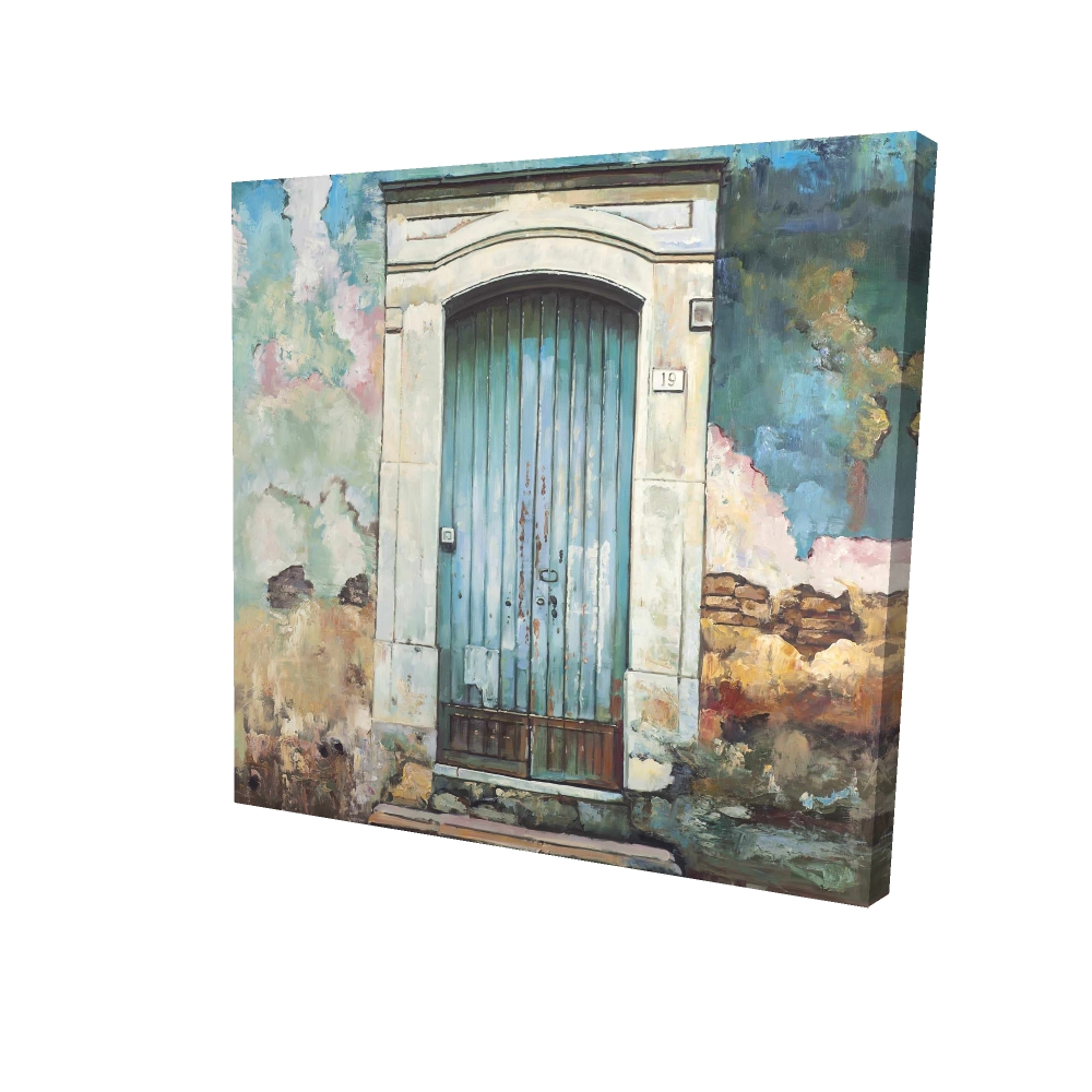 2080-2424-SL9 24 x 24 in. Blue Door Old Building Canvas - Livingroom Still Life Decor