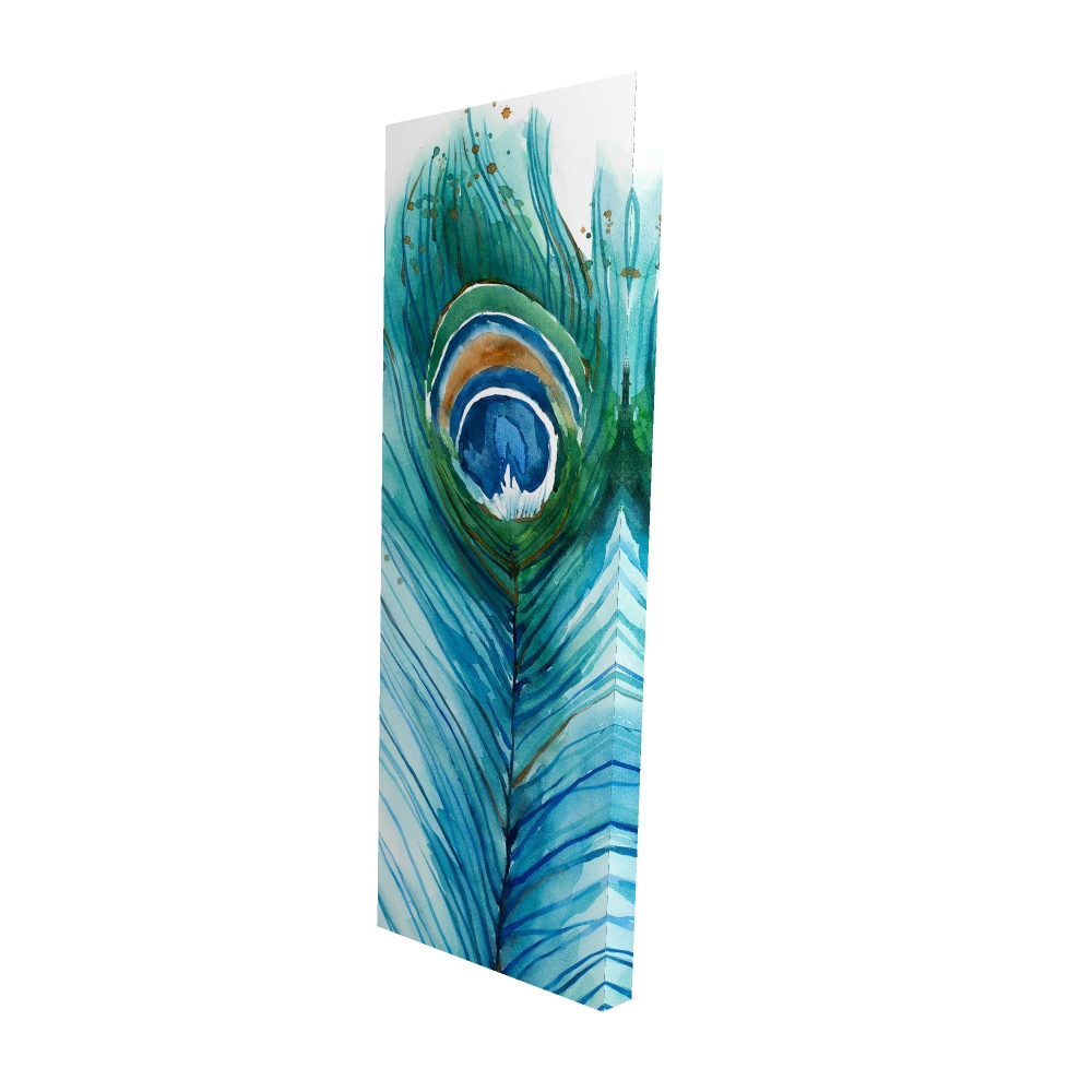2080-4816-AN357 16 x 48 in. Blue Romantic Long Peacock Feather Canvas - Animal Home Decor