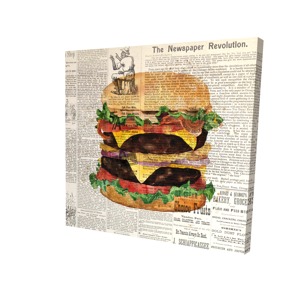 2080-2424-GA79-1 24 x 24 in. Vintage Double Cheeseburger Canvas - Brown Kitchen Decor
