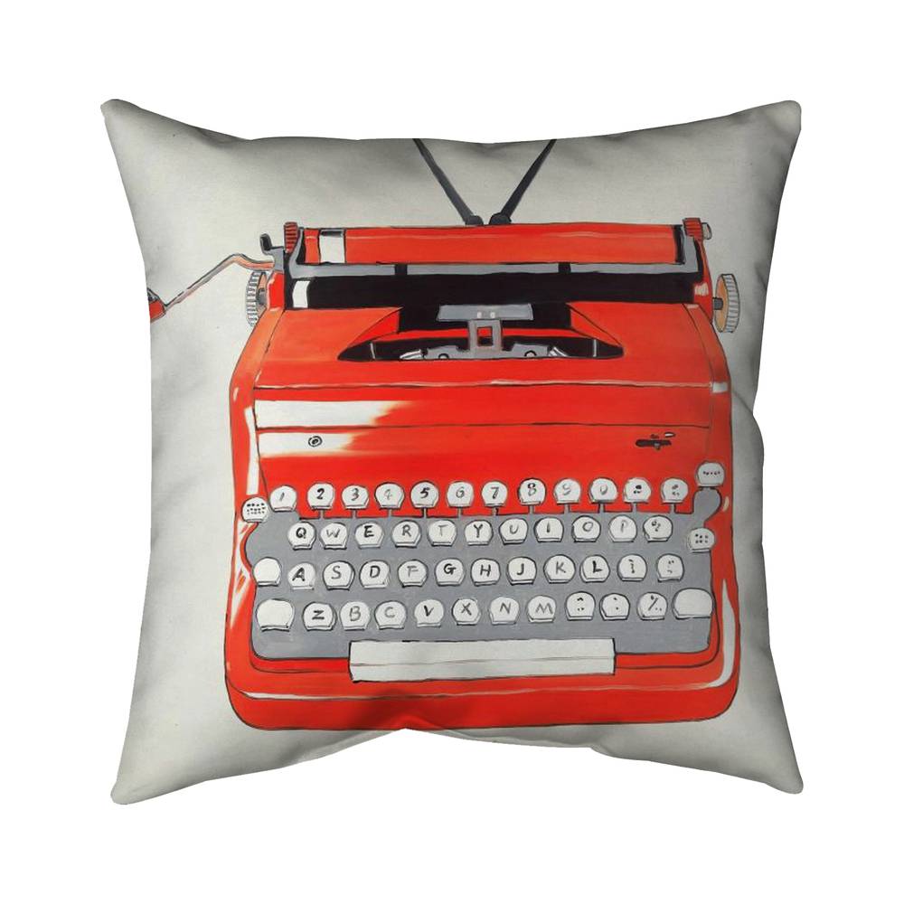5543-2626-MI71 26 x 26 in. Red Typewriter Machine - Beige Poly Twill Throw for Decor