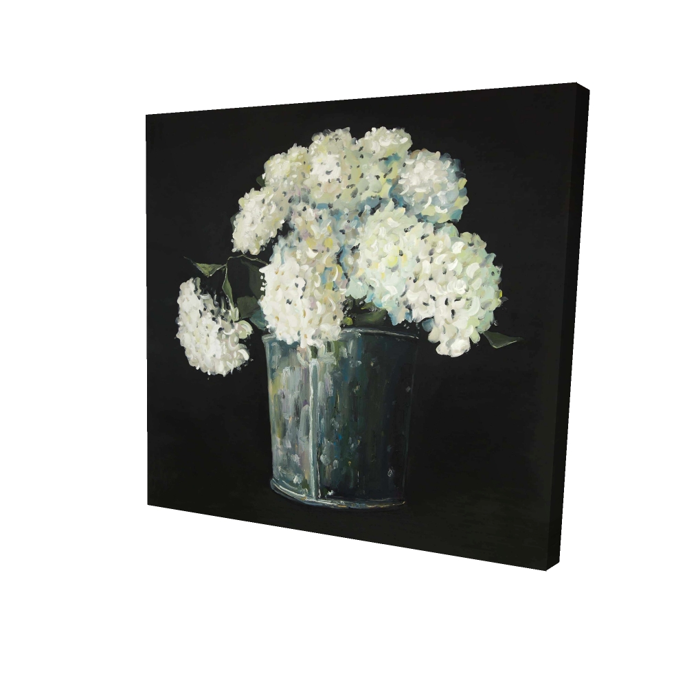 2080-2424-FL358 24 x 24 in. White Hydrangea Flowers Canvas - Black Rustic Bedroom Decor