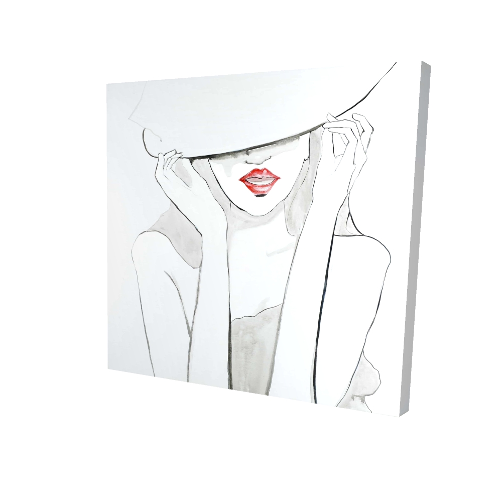 2080-2424-FA21 24 x 24 in. Fashion Bedroom Gray Canvas - Woman with Big Hat Home Decor