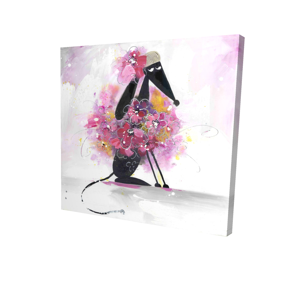 2080-2424-AN29 24 x 24 in. Cartoon Dog with Pink Flowers Canvas - Cute Animals Bedroom Decor