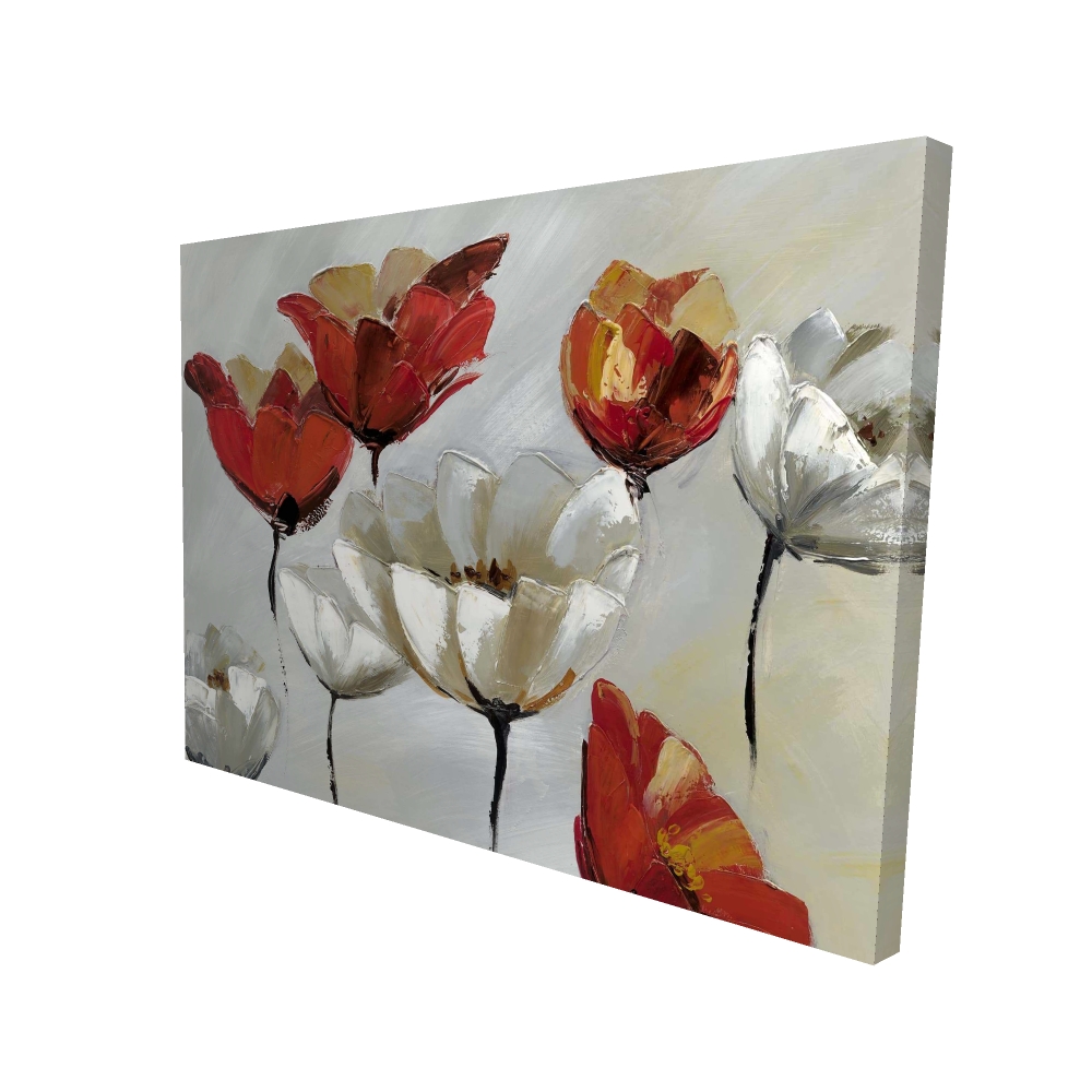 2080-3648-FL3 36 x 48 in. Abstract Red & White Flowers - Beige Office Canvas Decor