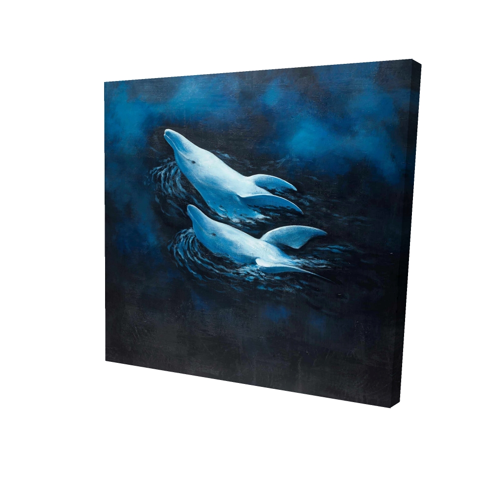 2080-2424-AN154 24 x 24 in. Blue Dolphins Canvas - Two Swimming Dolphins Home Decor