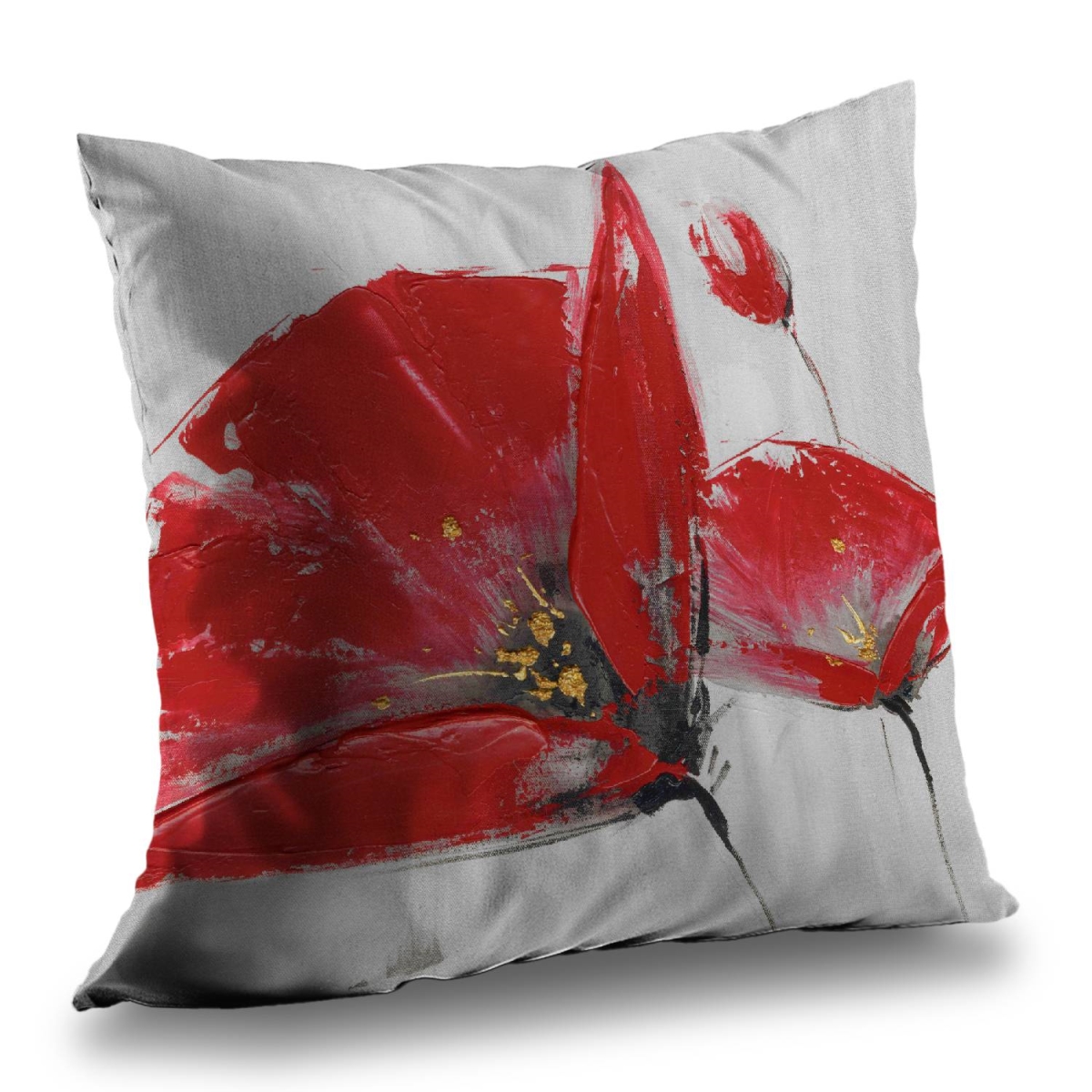 C1PT14149ZQKGC 14 x 14 in. Three Red Flowers on Gray Background - Floral Throw Pillow