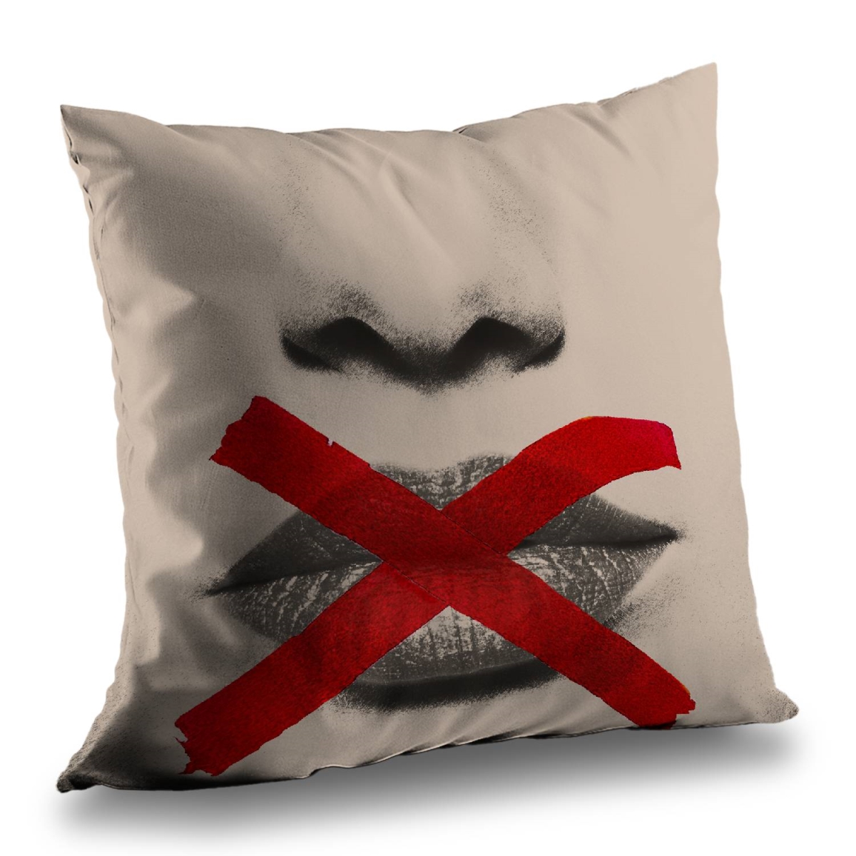C1PT1414456E7D 14 x 14 in. Grayscale Lips with Red X - Modern Figurative Throw Pillow