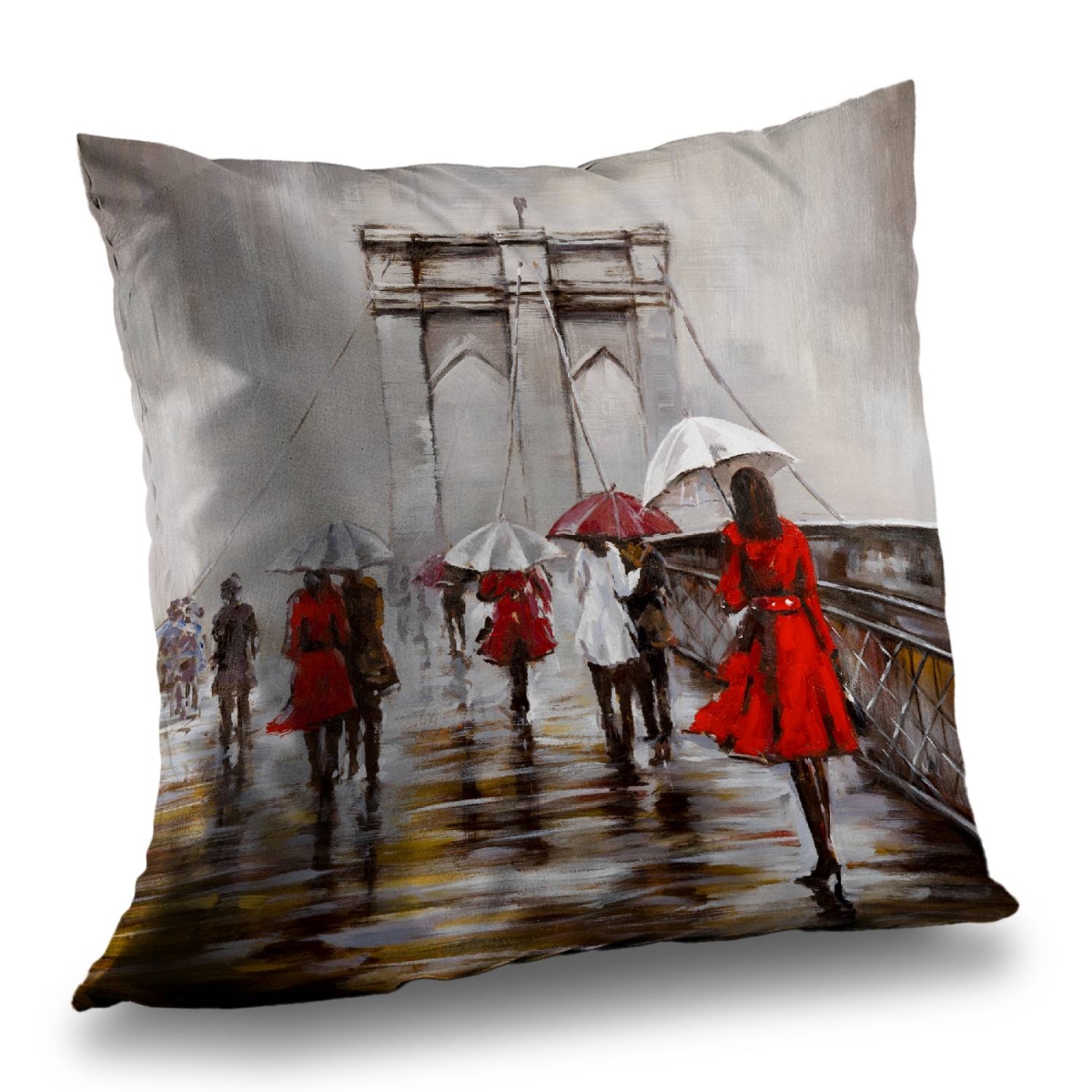 C1PT1414EFI01D 14 x 14 in. Walk on the Brooklyn Bridge Gray Places Throw Pillow - Home Decor