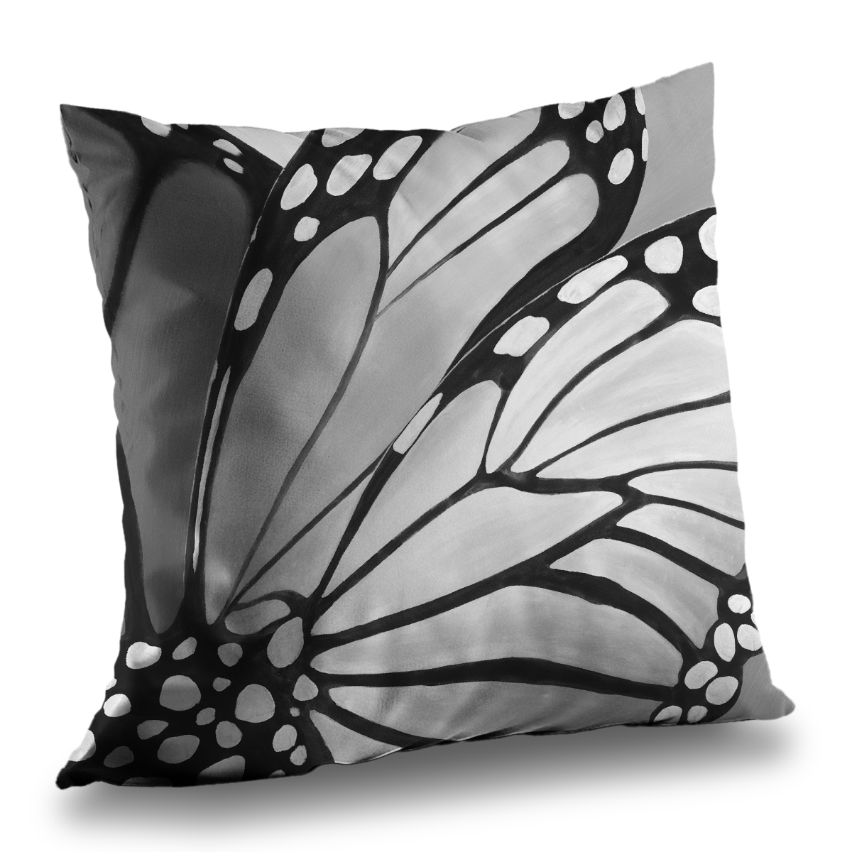 C1PT14148FKI0K 14 x 14 in. Monarch Wings Closeup Black Romantic Poly Twill Throw Pillow