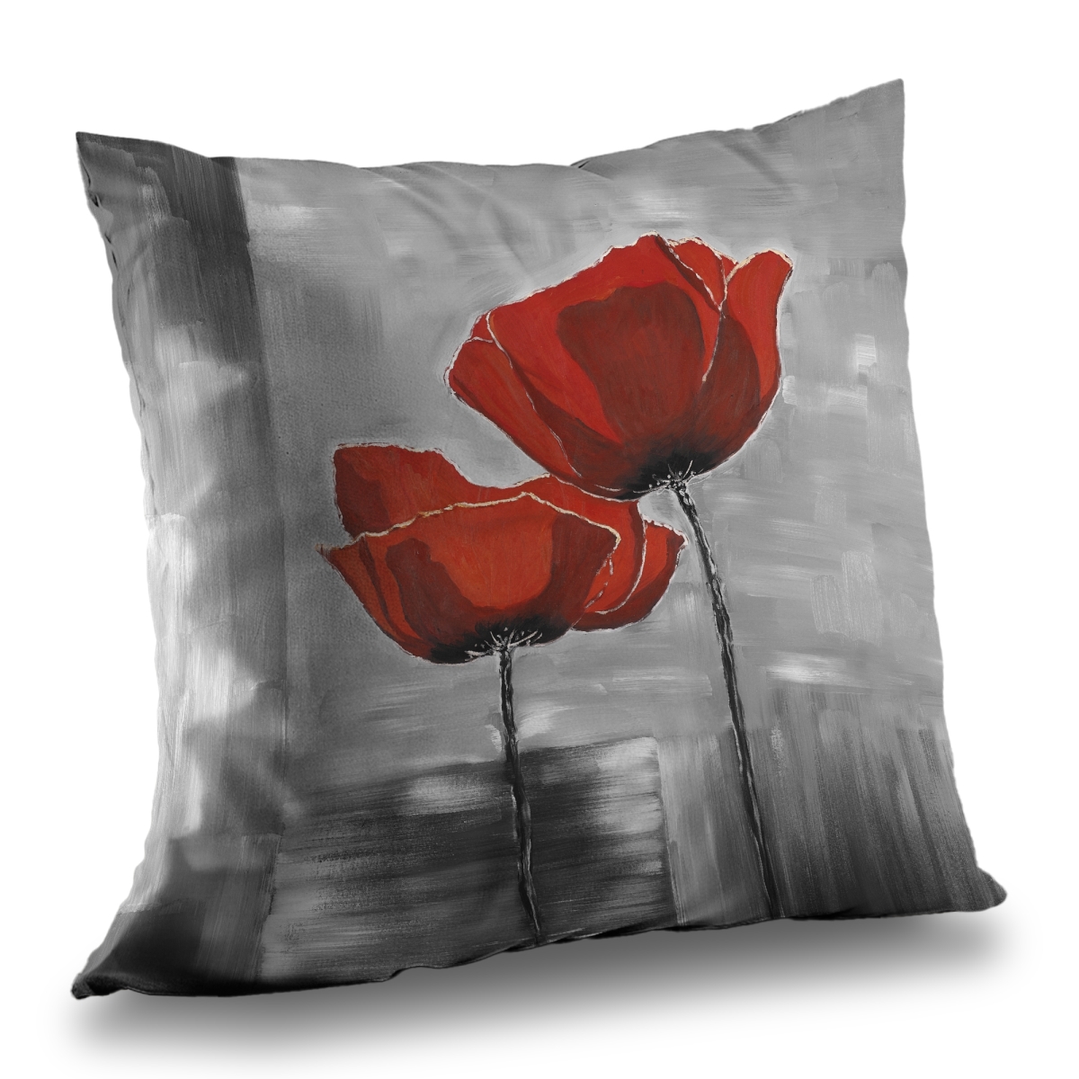C1PC14143VSZ2H 14 x 14 in. Two Red Flowers on Grayscale Background - Botanical Throw Pillow