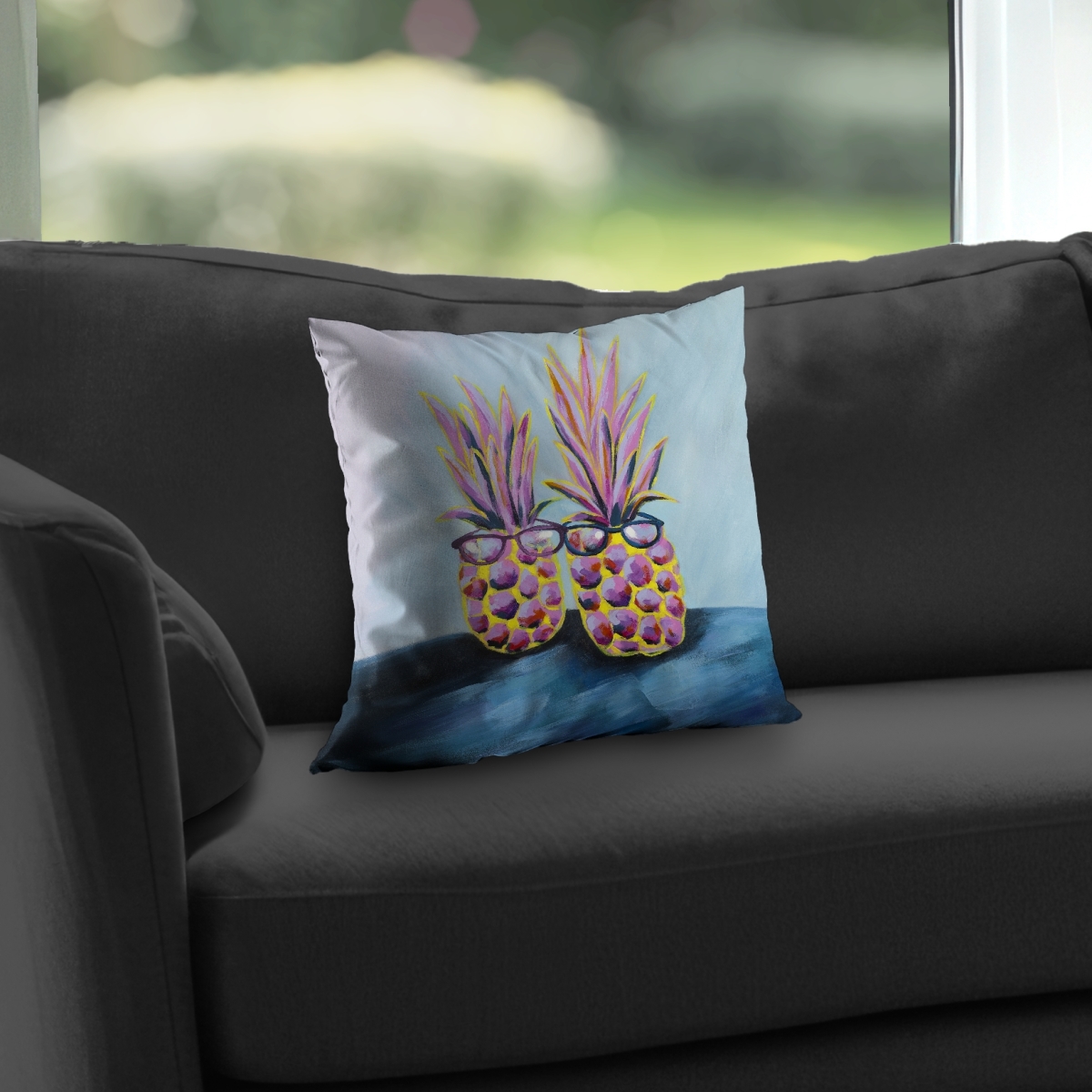 C1PT1414XAQF05 14 x 14 in. Funny Pineapples with Sunglasses - Exotic Kitchen Throw Pillow