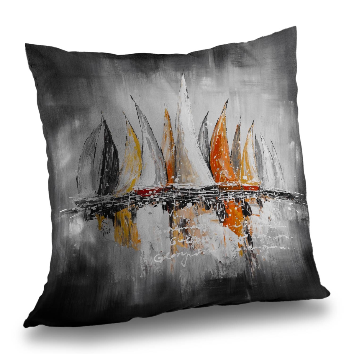 C1PT1414W3Z4O1 14 x 14 in. Sails on the Winds Gray Poly Twill Throw Pillow for Home Decor