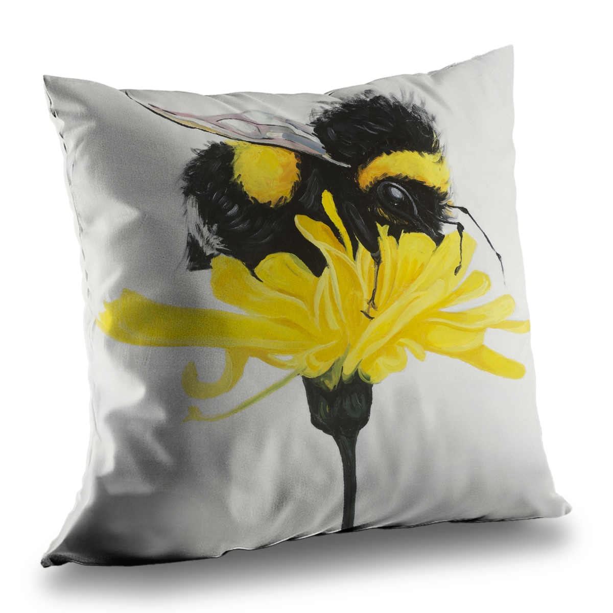 C1PT14145CMDF0 14 x 14 in. Bumblebee on A Dandelion Throw Pillow - Yellow Botanical Decor