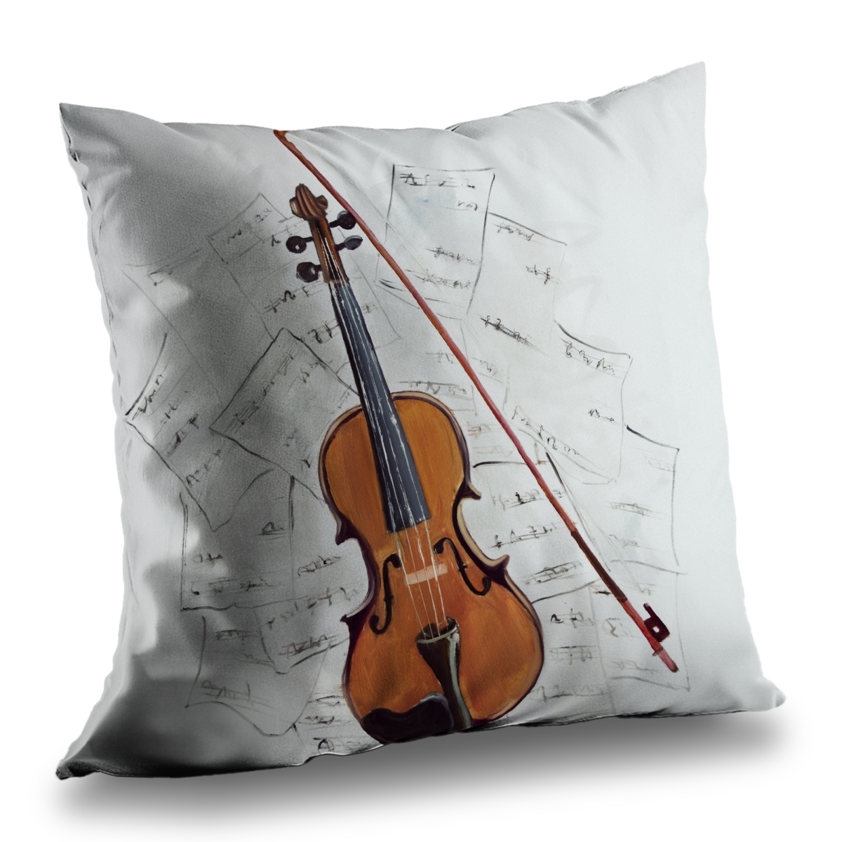 C1PT1414MWC1L3 14 x 14 in. Violin on Music Sheet Throw Pillow - Musical Orange Decor