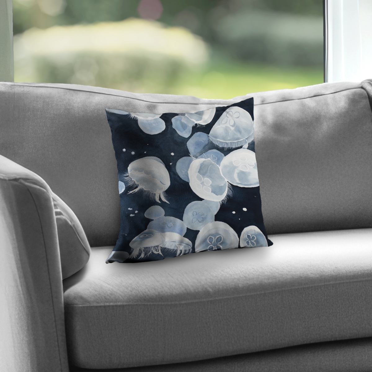 C1PT14149BTABD 14 x 14 in. Jellyfishs Coastal Poly Twill Throw Pillow - Home Decor Insert