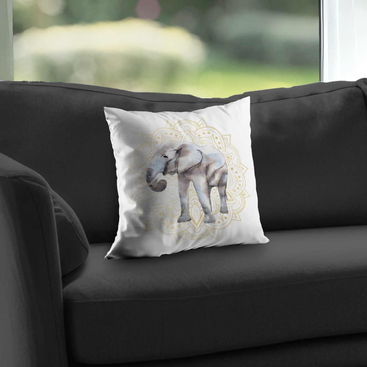 C1PT1414KXKVKI 14 x 14 in. Elephant on Mandalas Pattern Beige Throw Pillow - Home Decor