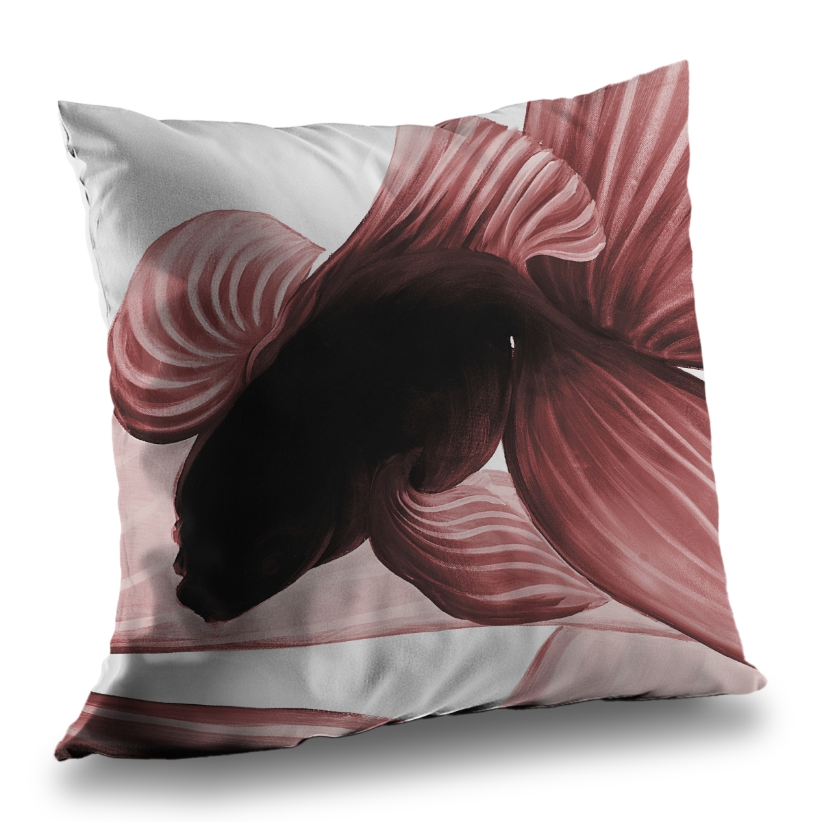 C1PT1414DVQFR0 14 x 14 in. Two Red Betta White Animals Poly Twill Throw Pillow - Home Decor