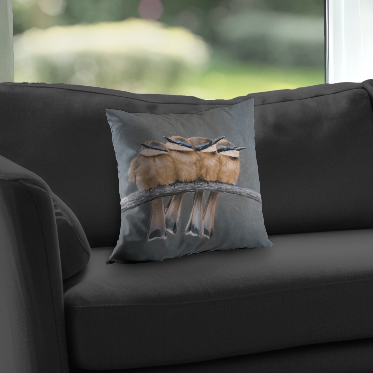 C1PT1414AI0FR7 14 x 14 in. Four Birds on A Branch Throw Pillow - Brown Bedroom Decor