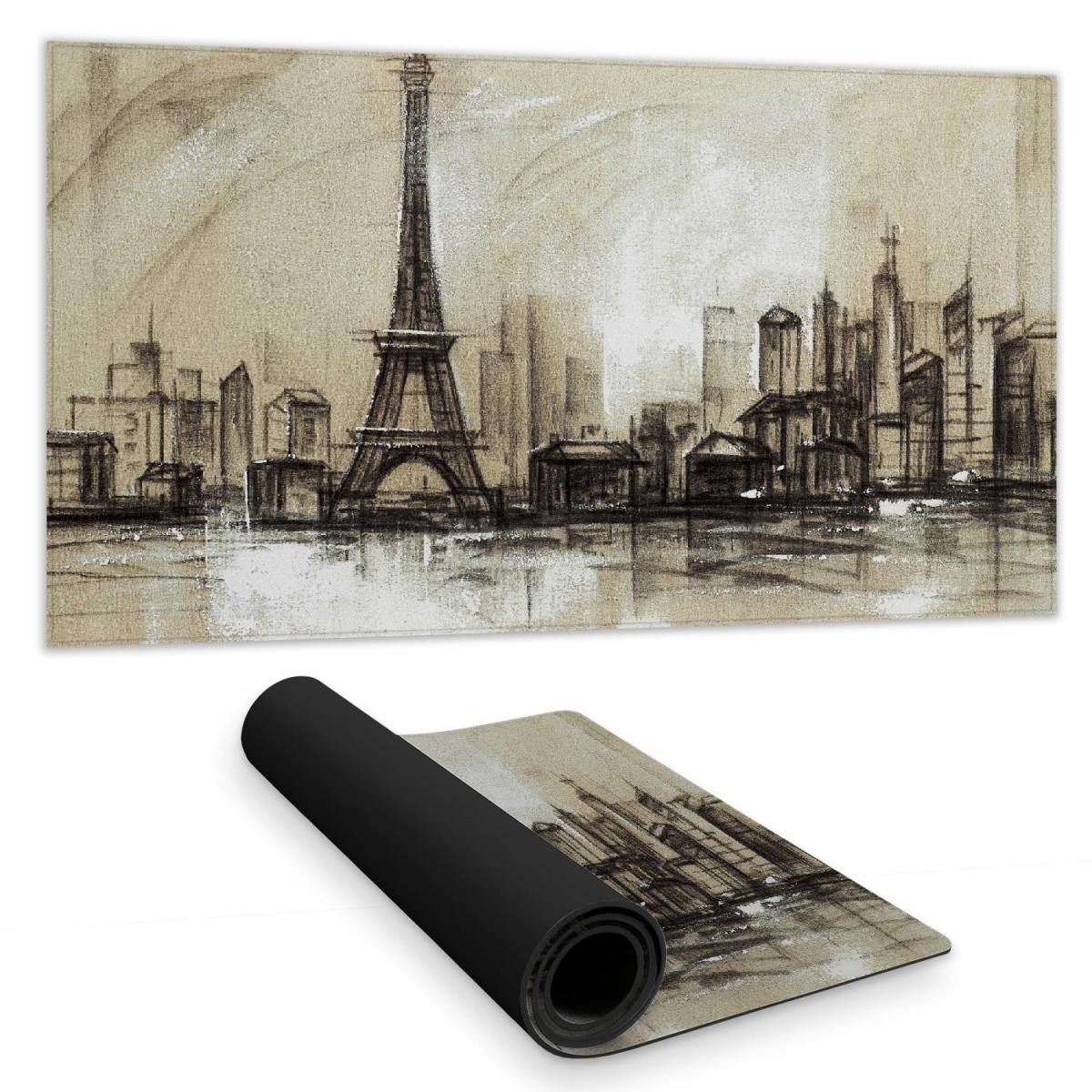 C1DM1531MN2CC0 16 x 32 in. Cities Beige Desk Mat - Eiffel Tower Sketch Home Decor