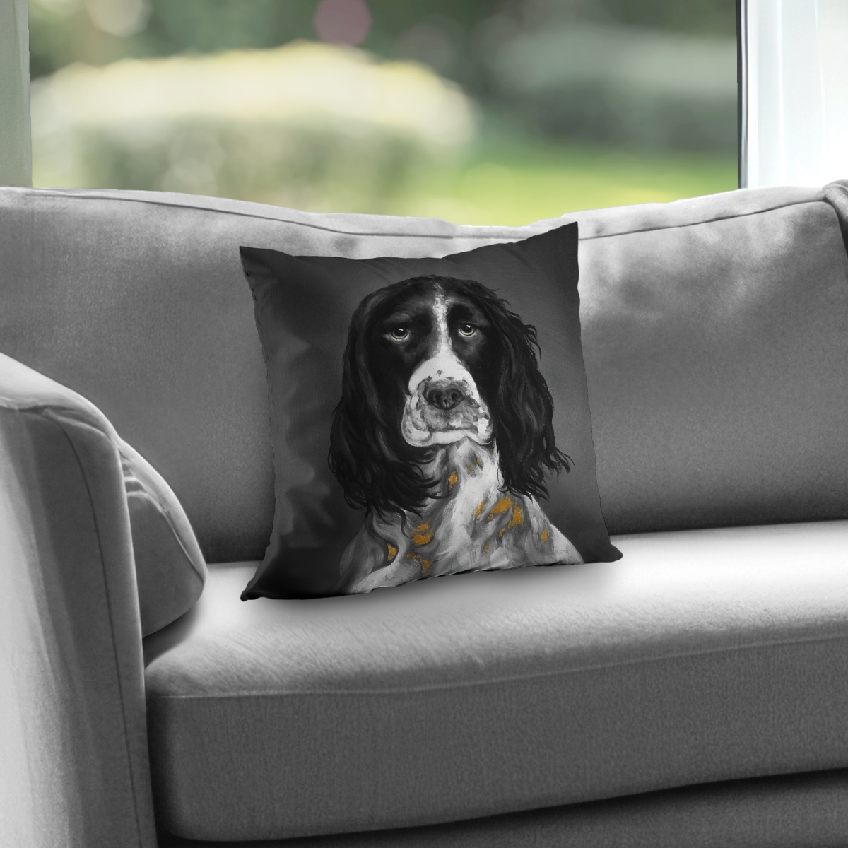 C1PT1414WTCI46 14 x 14 in. Beautiful English Springer Spaniel Throw Pillow - Home Decor