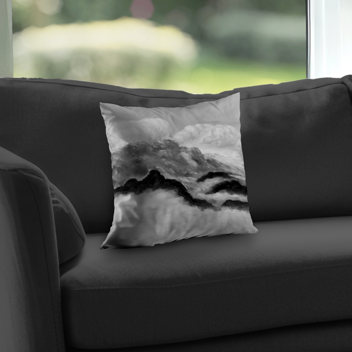 C1PT14143WUNCF 14 x 14 in. Gray Clouds Black & White Bathroom Throw Pillow - Home Decor