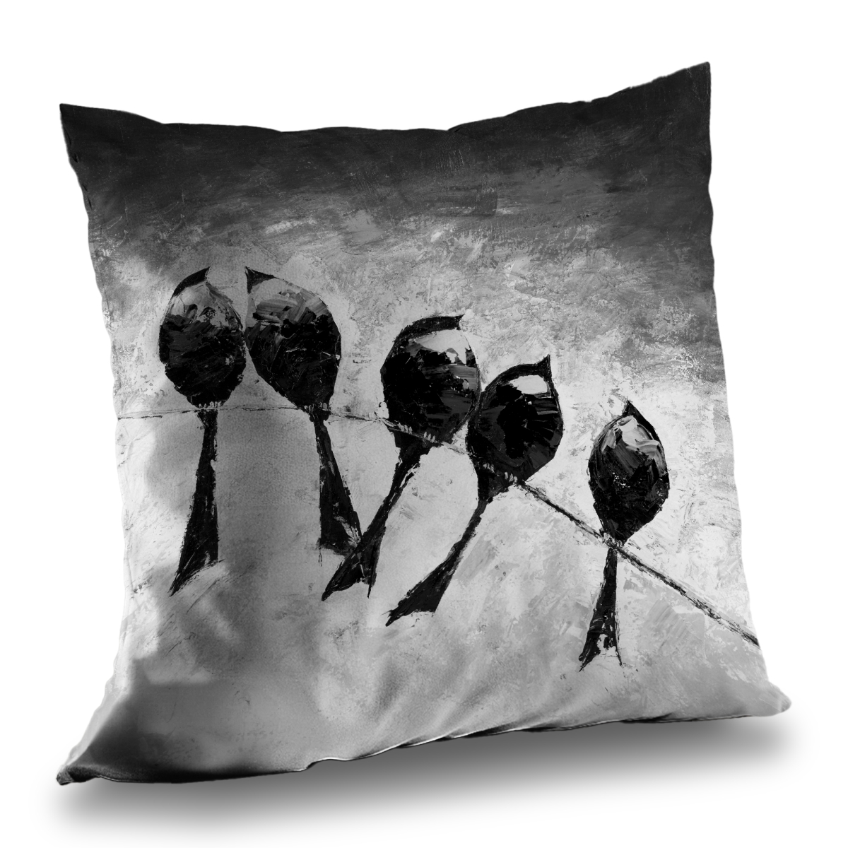 C1PT14142HDOZJ 14 x 14 in. Five Birds Perched Throw Pillow - White Poly Twill Insert