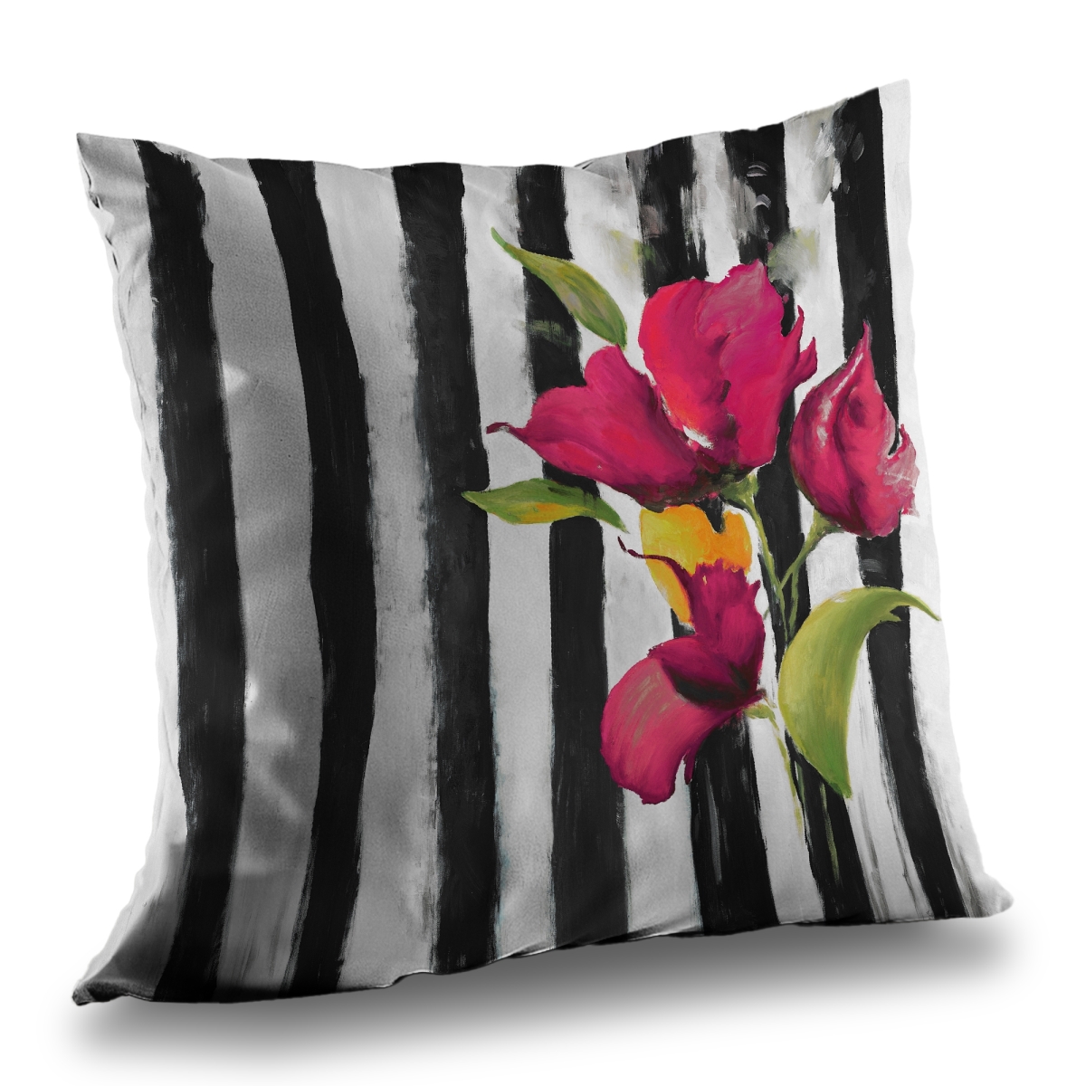 C1PT141467E6D9 14 x 14 in. Flowers on Black & White Stripes Throw Pillow - Home Decor
