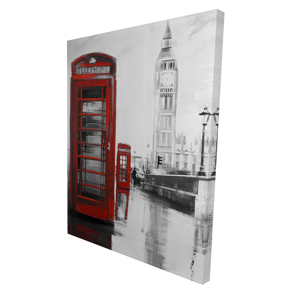 2080-4836-CI187 36 x 48 in. Red Phonebooth with Big Ben - Black Architecture Canvas Art