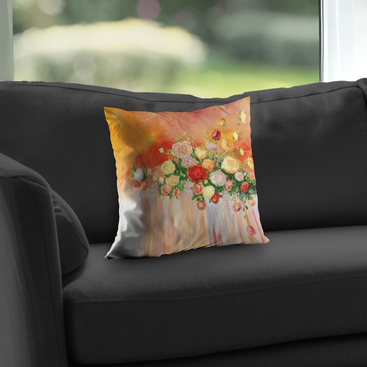 C1PT1414EAXPZV 14 x 14 in. Bouquet of Multi Color Abstract Flowers Throw Pillow - Home Decor