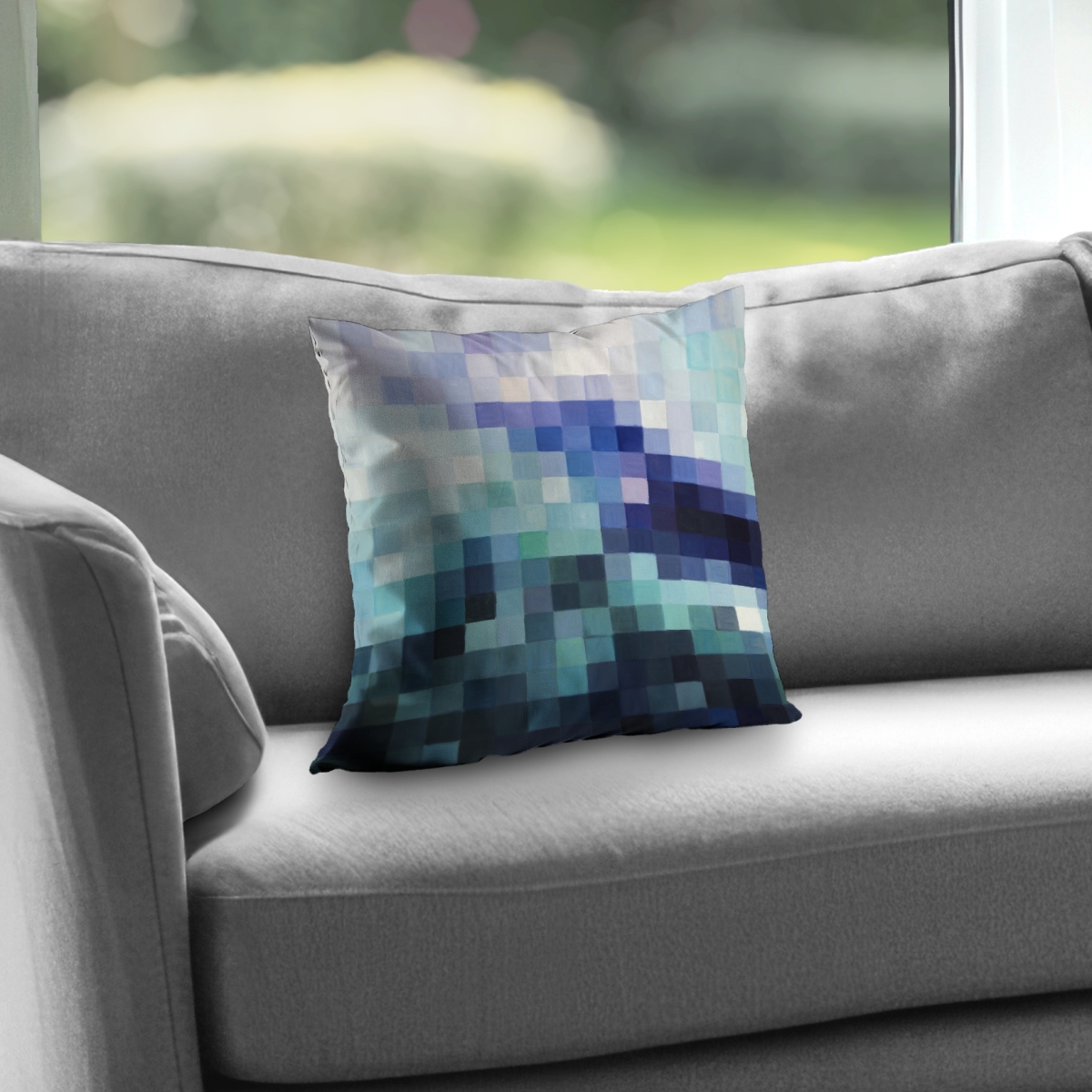 C1PT1414ZLFULF 14 x 14 in. Pixelized Landscape Blue Modern Throw Pillow - Home Decor Insert
