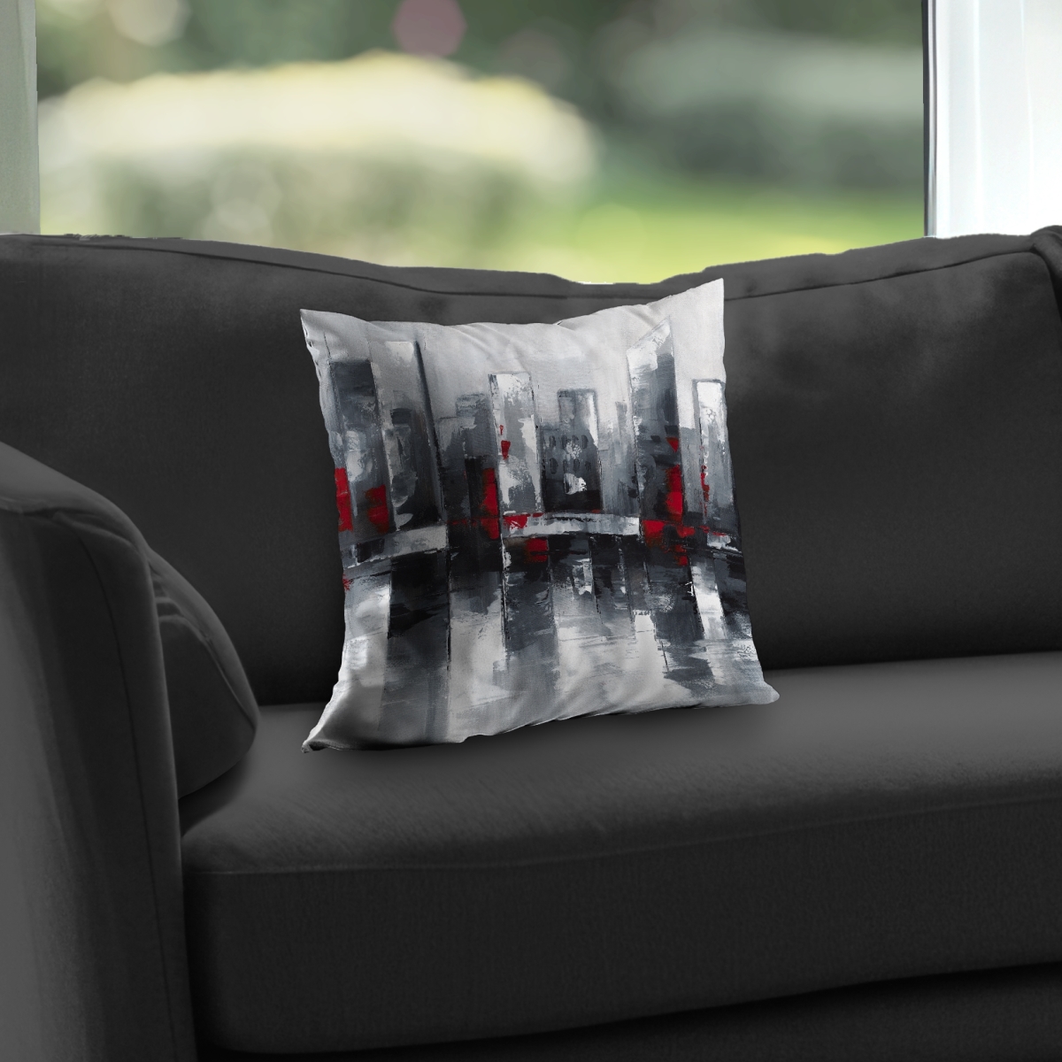 C1PT14144Z5FV9 14 x 14 in. Abstract Cityscape Modern Blue Poly Twill Throw Pillow - Home Decor